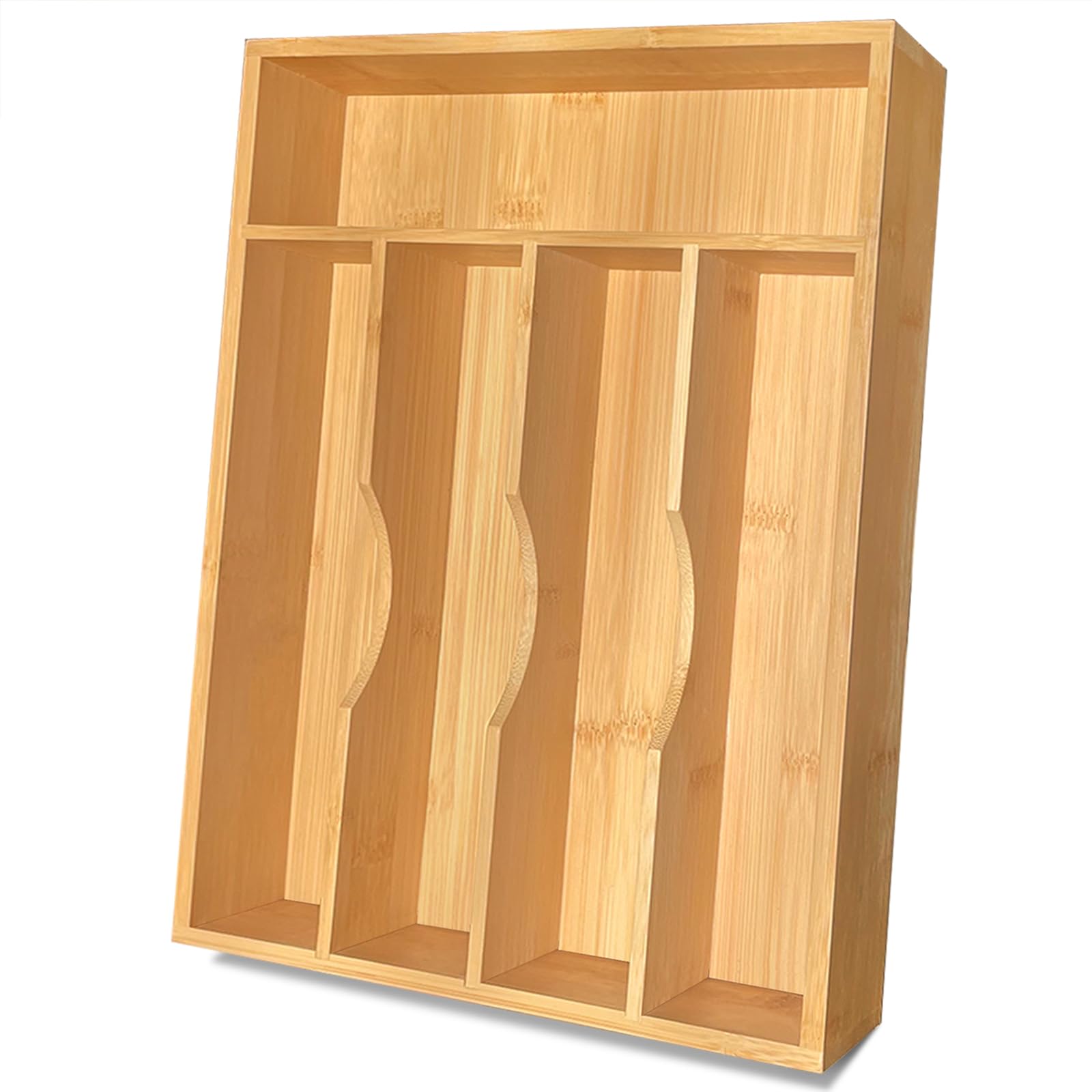 guiogc Bamboo Kitchen Drawer Silverware Organizer, 9 Inch Silverware Utensils Tray Holder for Small Drawer, Cutlery Tray, Wood Caddy for Flatware Cutlery Knives 5-Slots