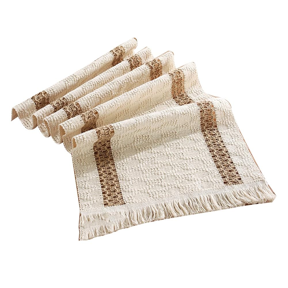 CTRLZS 70.8 Inch Inch Farmhouse Macrame Cotton Linen Woven Table Runner for Summer Home Decor Use