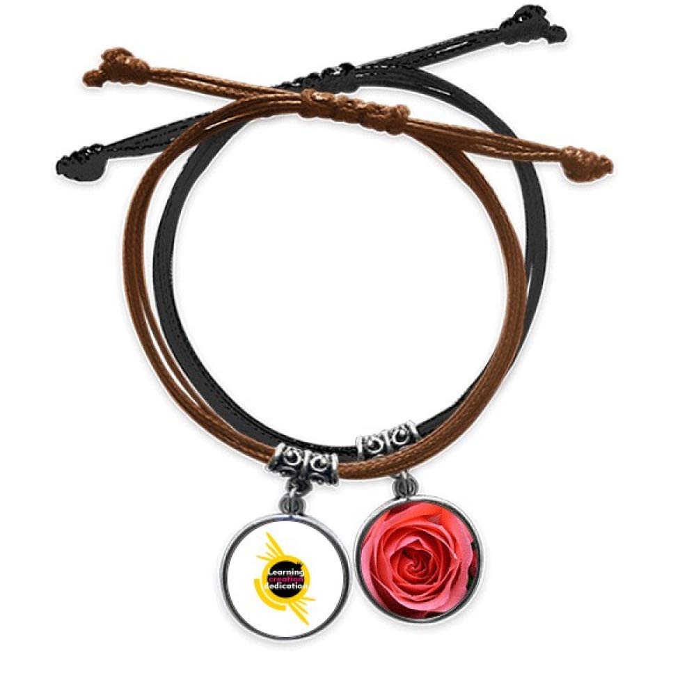 offbb Youth Learning Create Dedication Bracelet Rope Hand Chain Leather Rose Wristband