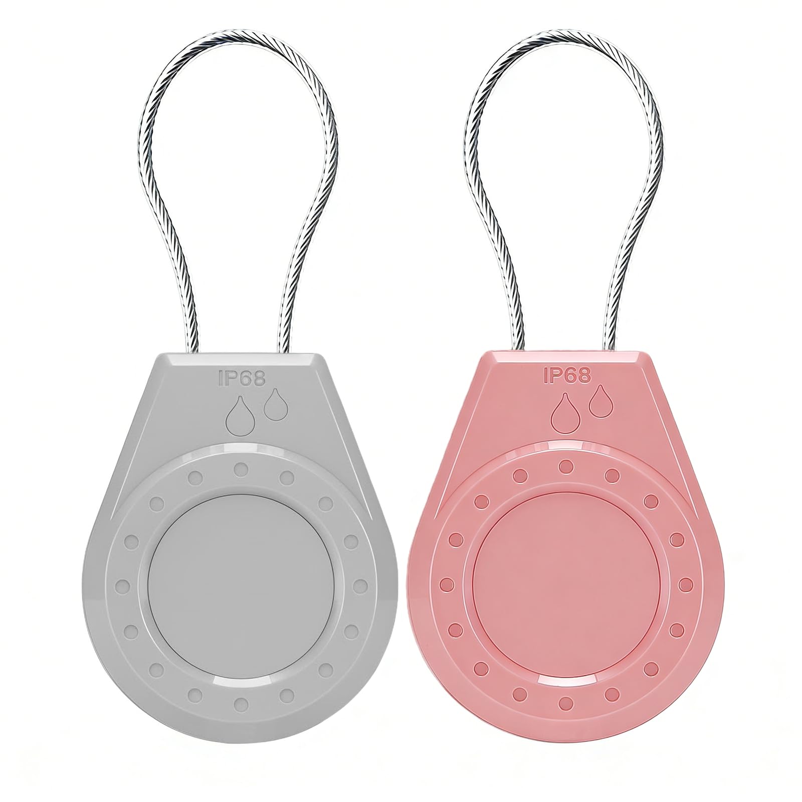 Air Tag Holder Keychain Case with Steel Wire Cable &amp; Hex Lock, Waterproof Anti-Lost Shockproof Cover Compatible with Apple Air Tag for Luggage, Backpack, Keys (Gray+Pink)