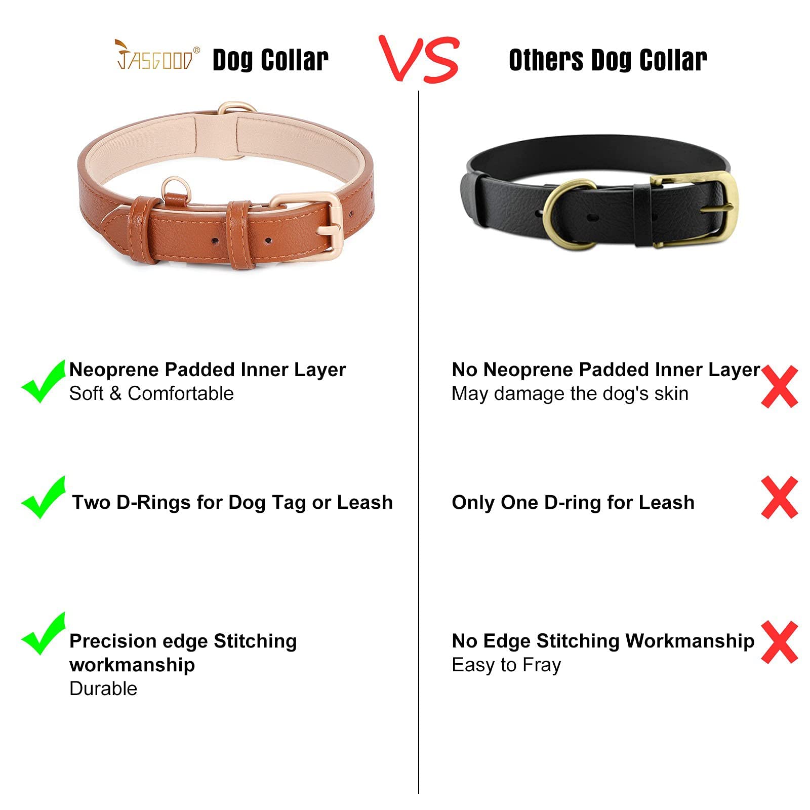 Leather Dog Collar Adjustable Soft Leather Padded Collar Heavy Duty for Small Medium Large Size Dogs with Alloy Buckle(Brown,M) - Image 3