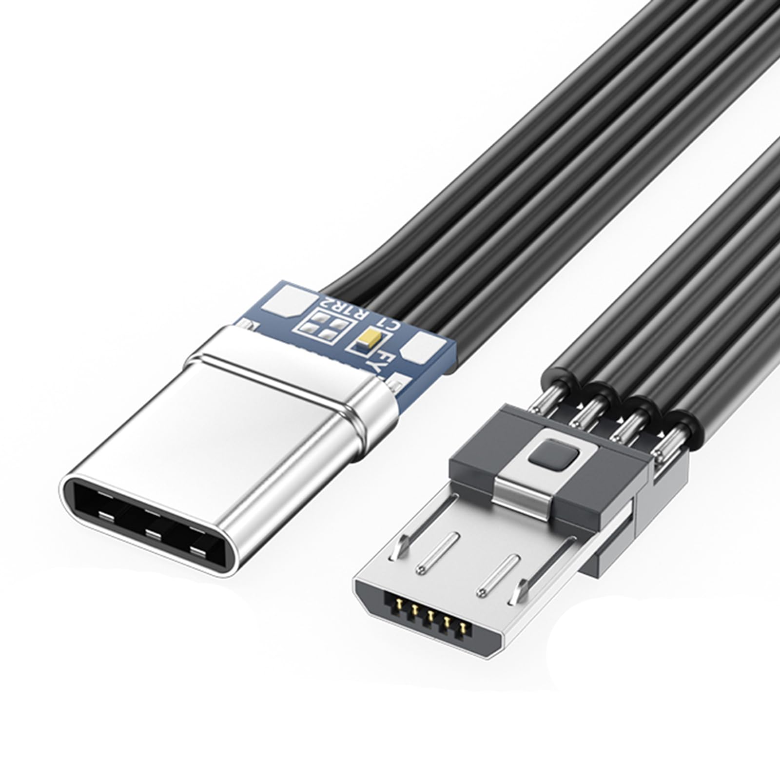 Fentency Short USBC Flat Thin Ribbon FPC Cable USB TypeC 90 Degree to MicroUSB for Data and Charging