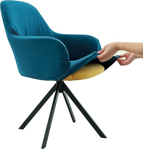 Miniatura 8 de Iauddy Funda giratoria para silla de comedor para oficina, silla de escritorio de oficina elástica con respaldo medio, protector de silla de brazo