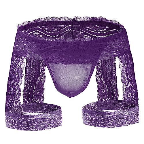 SINROYEE Men's Sexy Lingerie Sissy Panties Lace Tirm Bulge Pouch G-String Thongs Underwear with Garter