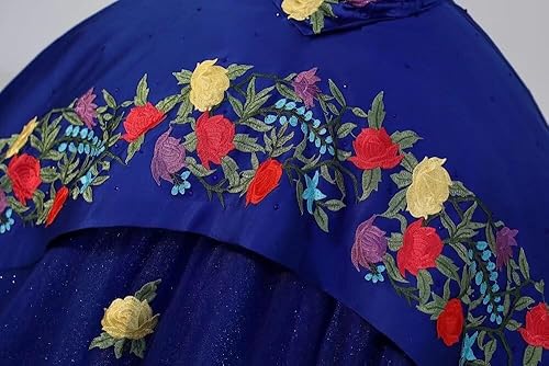 Miniatura 4 de Vestido de quinceañera bordado rojo amarillo con hombros descubiertos Charro estilo mexicano dulce 15 2024