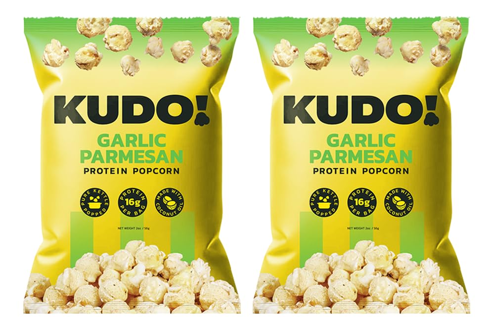 Kudo - Garlic Parmesan Kettle-Popped Protein Popcorn - Whole Grain, No Preservatives, No Artificial Flavors, Zero Trans Fat, Tasty Snack - 2oz