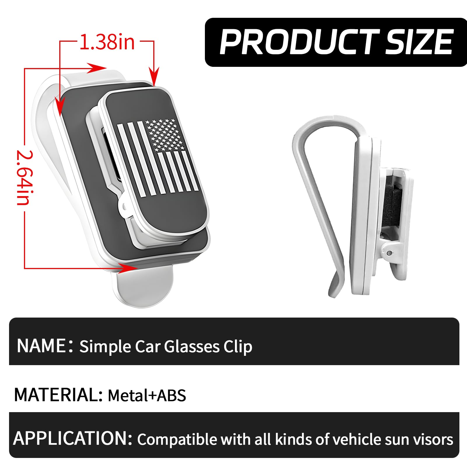 ongfuwu Sunglasses Holder for Car Sun Visor, Metal US Flag Auto Visor Eyeglasses Hanger Mount, Multi-Function Vehicle Ticket Card Clip Organizer for Different Size Eyeglasses (White+Grey)