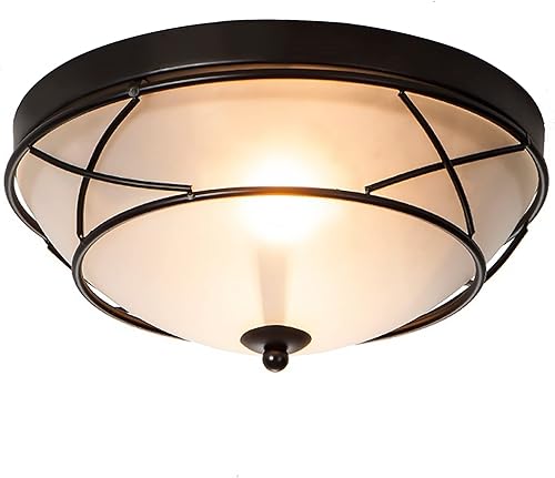 Lámpara de techo clásica negra de 12 pulgadas, montaje empotrado, 2 accesorios de iluminación de bronce claro, lámpara de techo de granja de vidrio