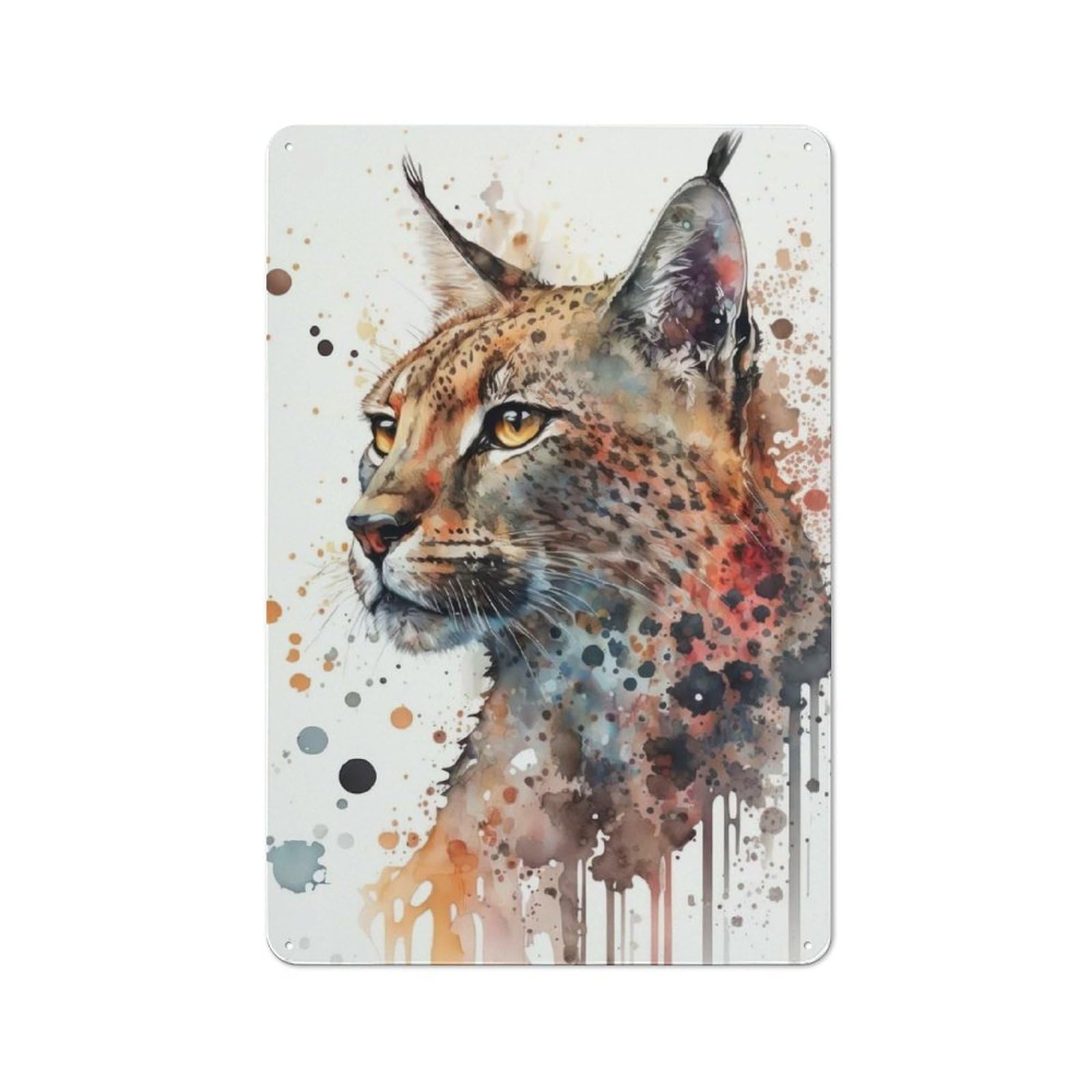 Wild Cat Watercolor Metal Wall Sign 30x20cm, Modern Retro Loft Wall Plaque for Flat, Bar, Studio Or Gallery Wall