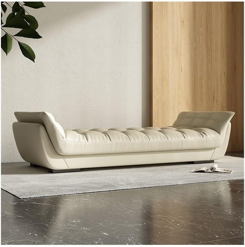 End Stool Bed End Stool Bedroom Sofa Living Room Bedside Long Stool Master Sofa Bed High-end Leather Sofa Long Bench(Brown,Medium)