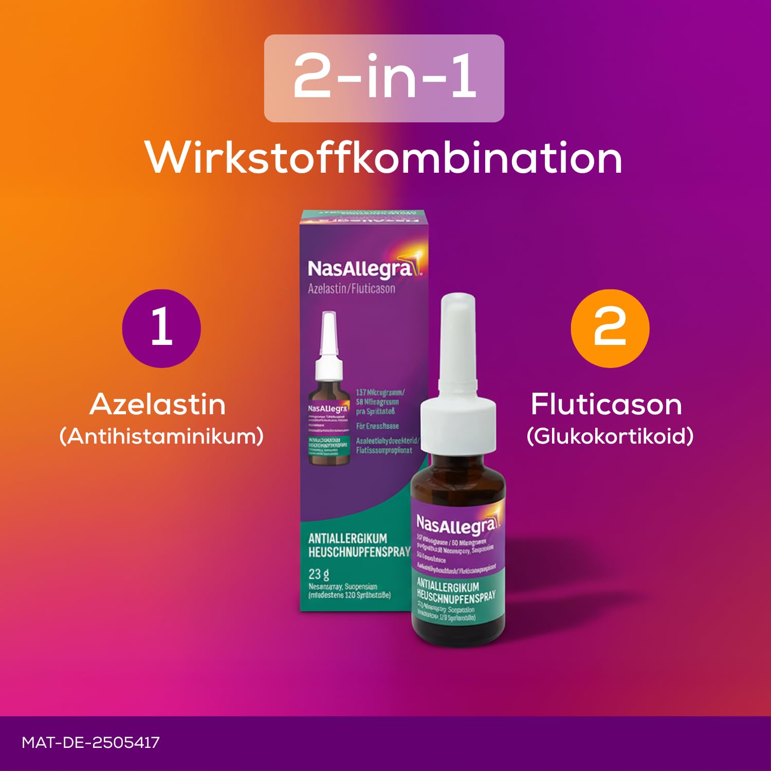 NasAllegra® Heuschnupfenspray | Antiallergikum | Erste rezeptfreie 2-in-1 Wirkstoffkombination aus Antihistaminikum + Glukokortikoid | Schnelle Wirkung in 5 Minuten*