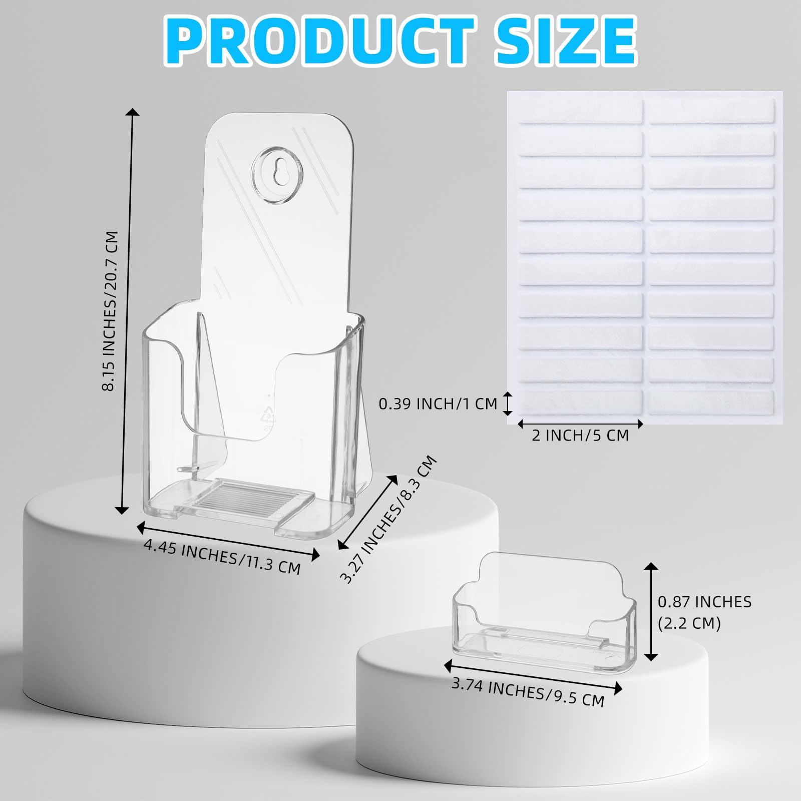 Feifeiya 2 juegos de soportes acrílicos para folletos de 4 pulgadas de ancho con soporte para tarjetas de visita, soporte transparente plegable para folletos, folletos, revistas, folletos para