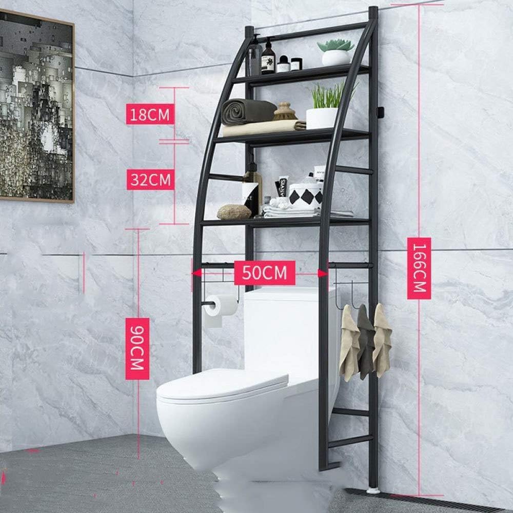 Estantería sobre Inodoro WC Armario para Cuarto de Baño, Colada Ahorra Espacio Estante Almacenamiento, Color Negro, 166x47x25cm