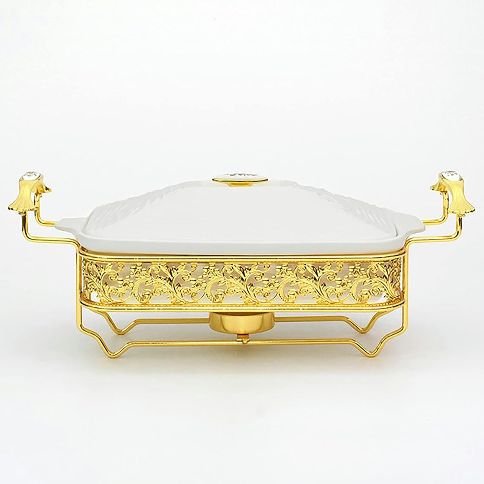 Hadecoll Size_name Chafing Dish Buffet Set, Golden Water Pattern Stainless Steel Chafer Rectangular Chafer Dish Set With Ceramics Chafing Food Pan, Chafer And Buffet Warmer Set,-2.5L
