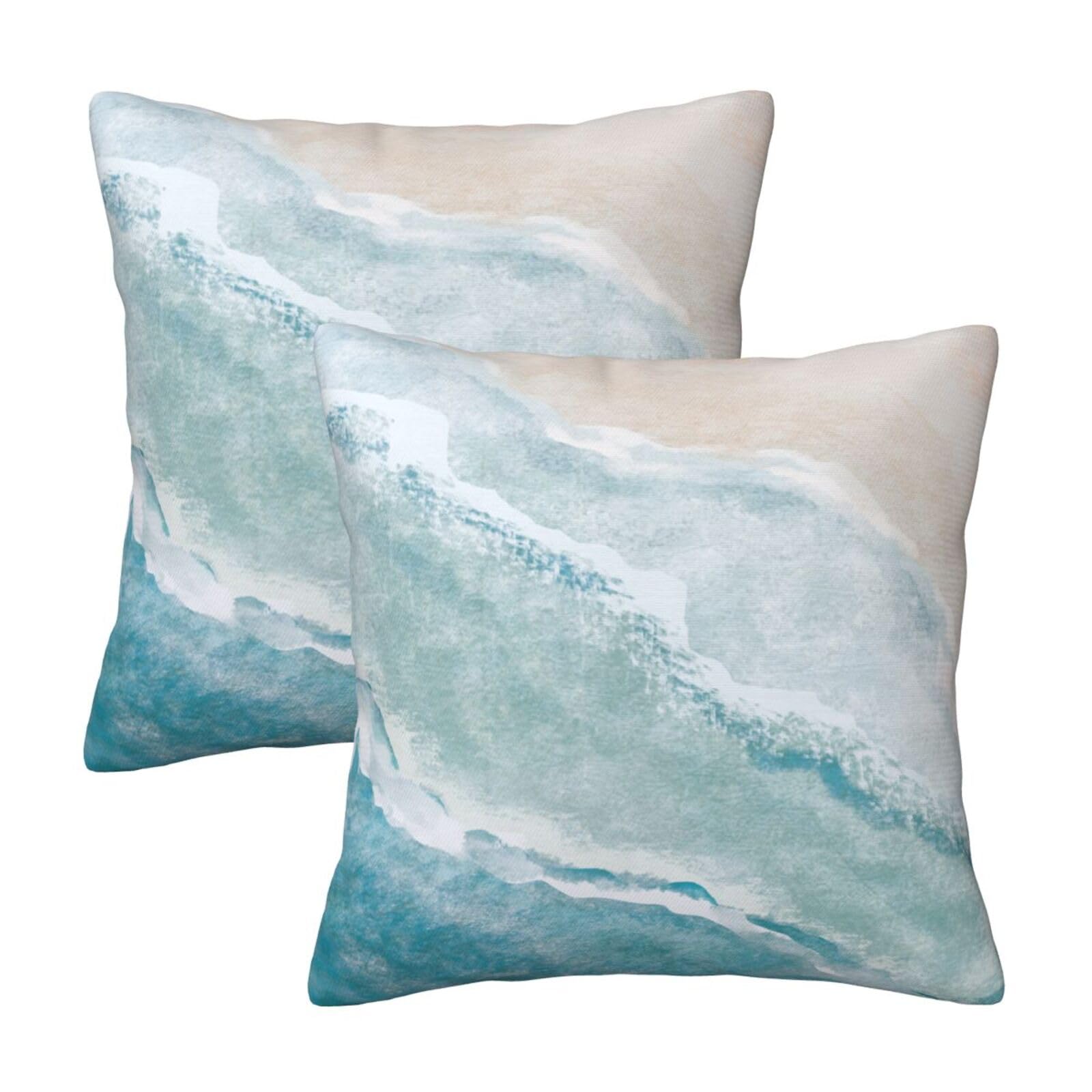 Beach Watercolor Blue Sea Ocean Throw Pillow Cover 18x18 in Set of 2 Cushion Modern Farmhouse Pillow Covers Soft Pillow Cases for Couch Sofa Living Room Outdoor Home Decor