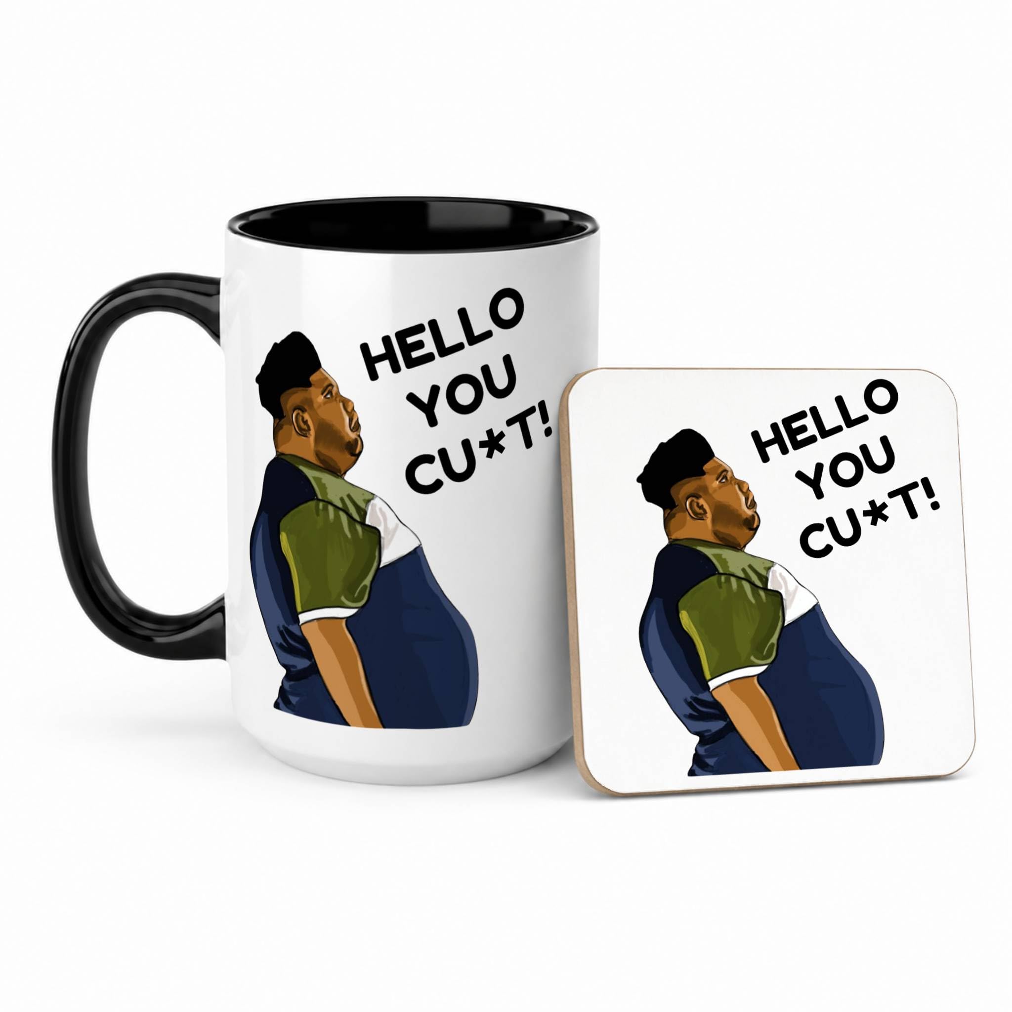 Harvey Price Hello You C*nt Funny Viral Meme Mug - Harvey Price Viral TikTok Meme Coffee Cup - Novelty Quote Gift for Him or Her (Mug & Coaster Set, 15oz Black)