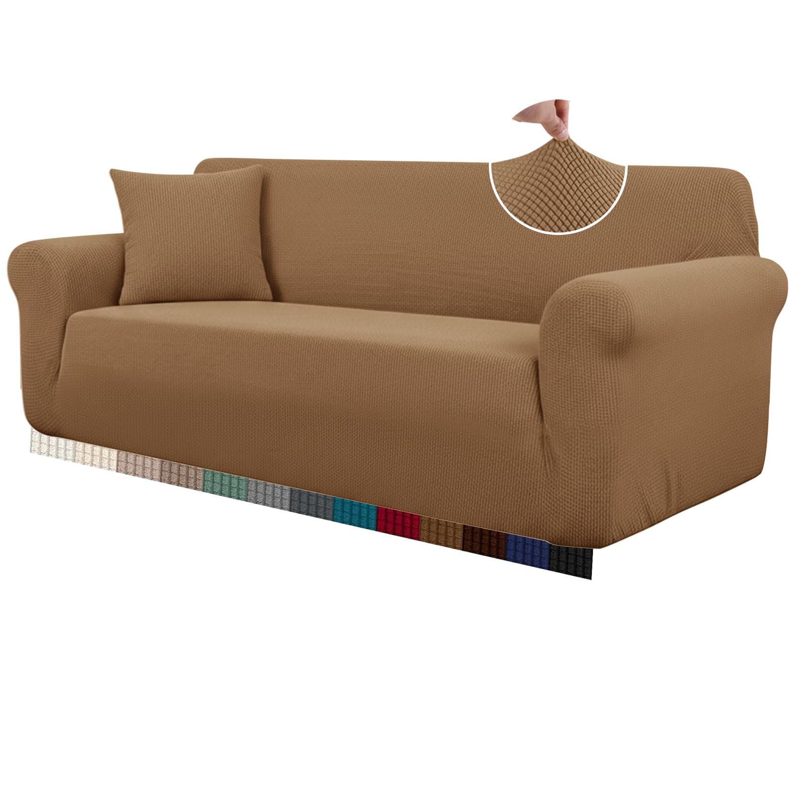 HEYOMART High Stretch Sofa Covers Universal Super Soft Loveseat Couch Jacquard Covers for Dogs Non Slip Furniture Protector Machine Washable (2 Seater, Brown)