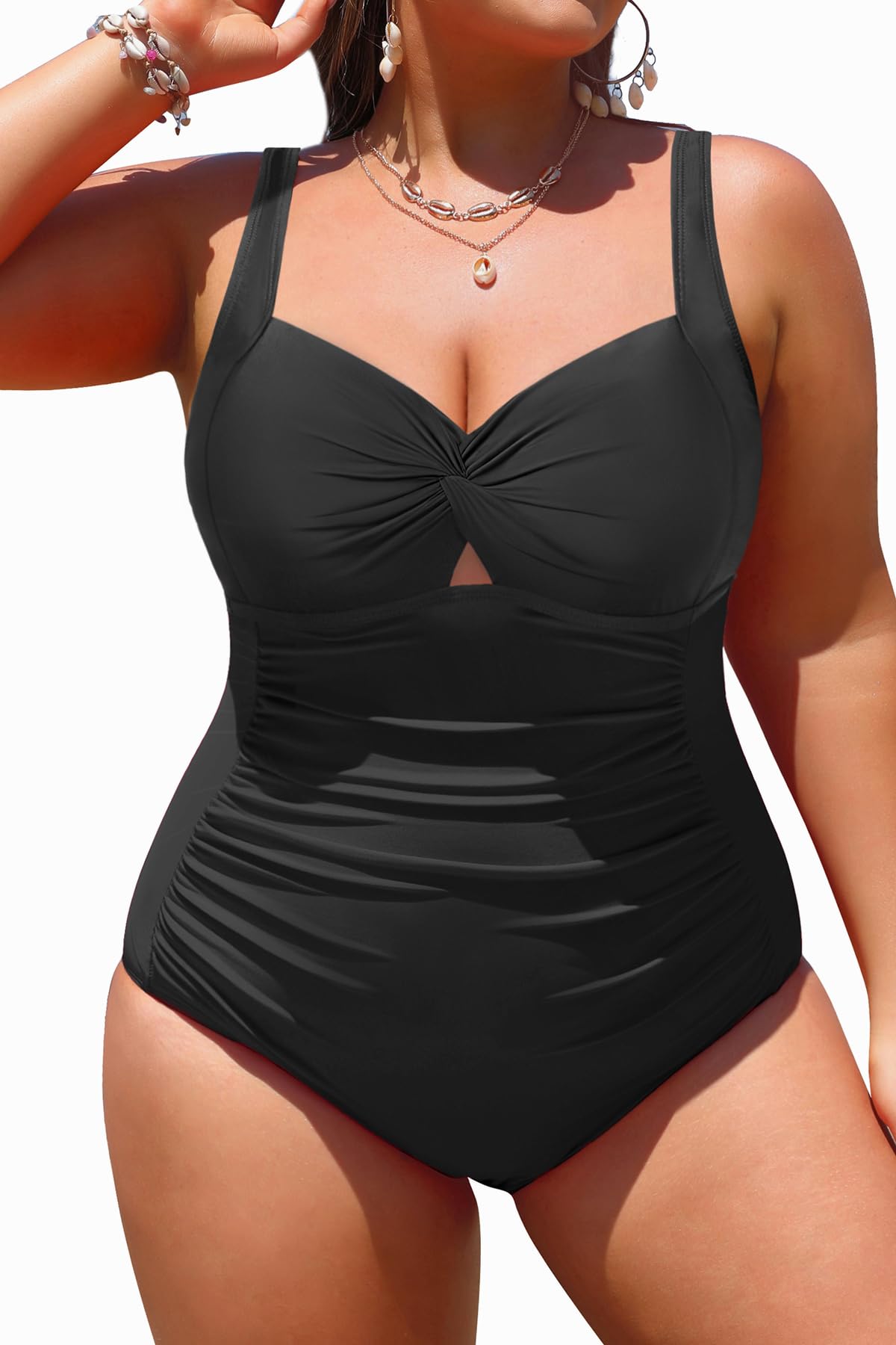 Daci Women Plus Size One Piece Swimsuits - Tummy Control Bathing Suits Full Coverage Twist Front Ruched Swimwear