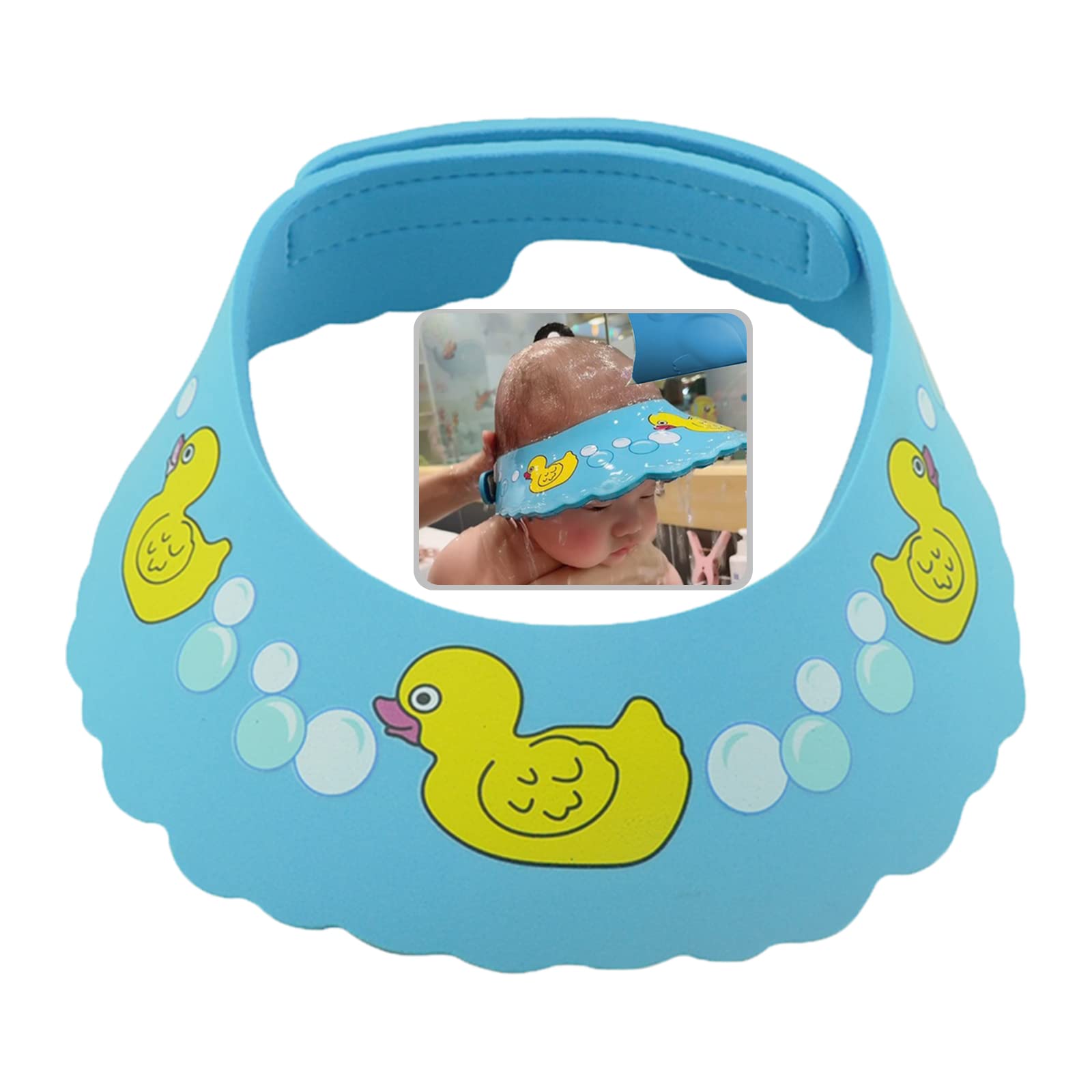 ALIBEBEBaby Bath Visor with Shampoo Rinse Cup Shampoo Cap Hat Adjustable for Toddlers Kids Soft Blue
