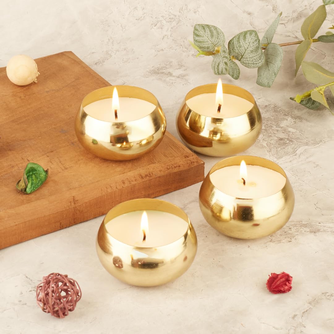 Asian Aura Scented Metal Round Gold Jar Candle | Soy Blend Aroma Candle | Smokeless Scented Candle for Home Decor, Events, Relaxation & Gifting | Long-Lasting (Pack of 4) (Gold, Romantic Rose)-picture-18