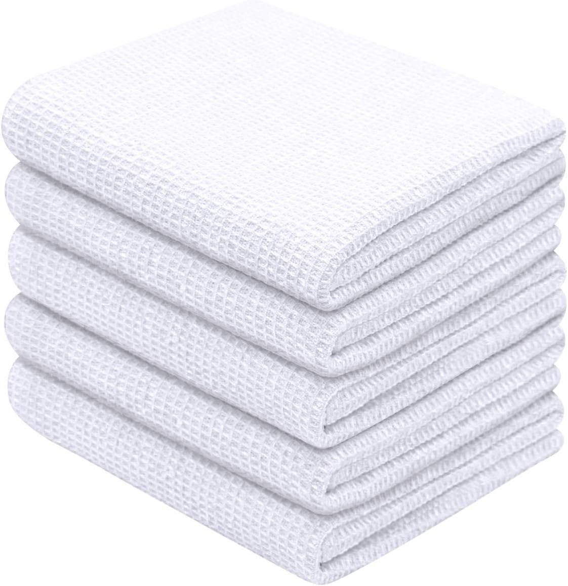 10 Piece Cotton Waffle Kitchen Tea Towels - Absorbent and Quick Dry - Professional Grade and High Density Weave, Thick Construction (220 GSM) - Lint Free - Bar, Catering, Restaurant Cloth - 50 x 70 cm