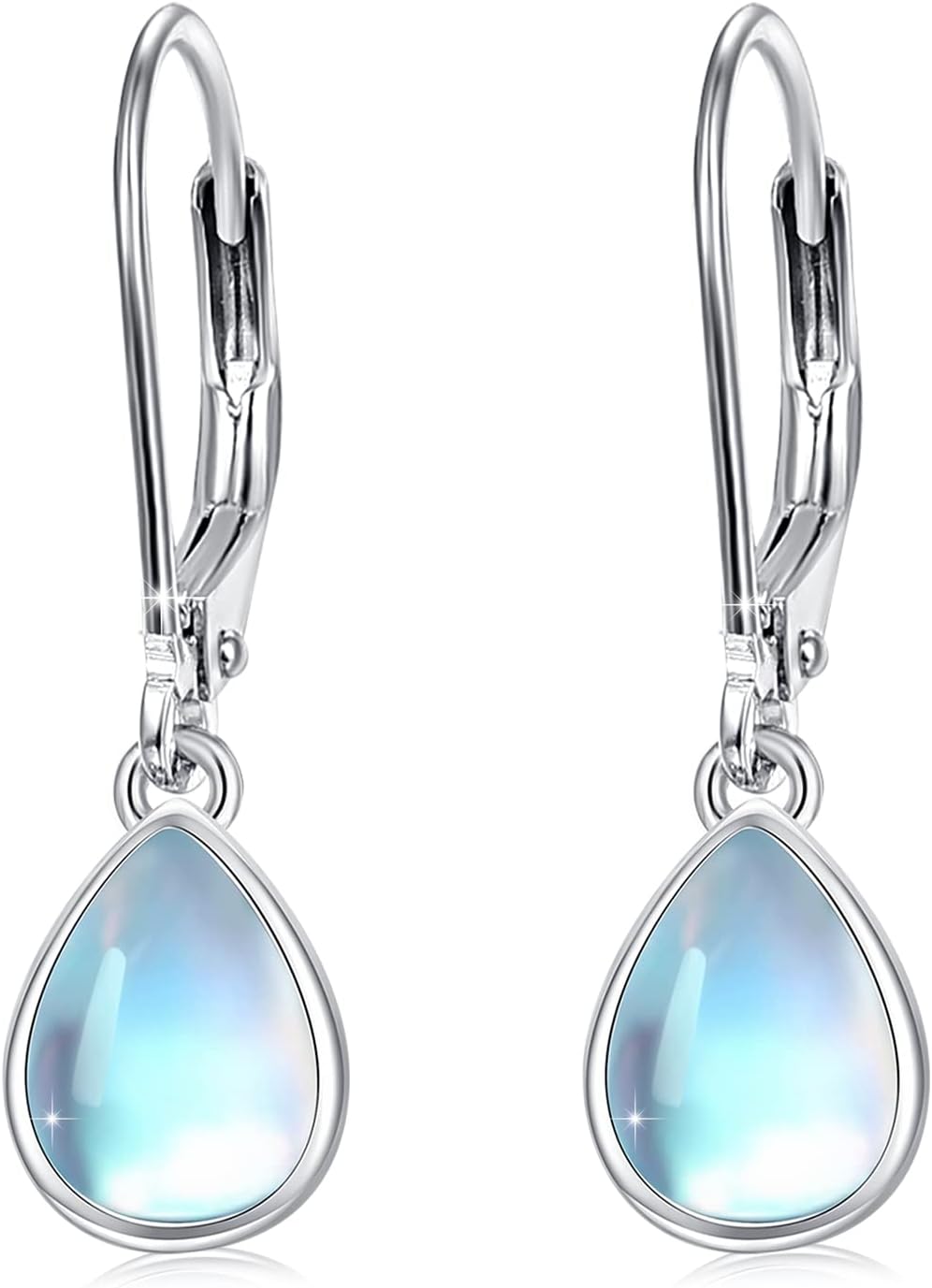 Sterling Silver Dangle Earrings Moonstone/Opal/Turquoise/Moss Agate/Feather/Compass Leverback Earrings for Women Lady