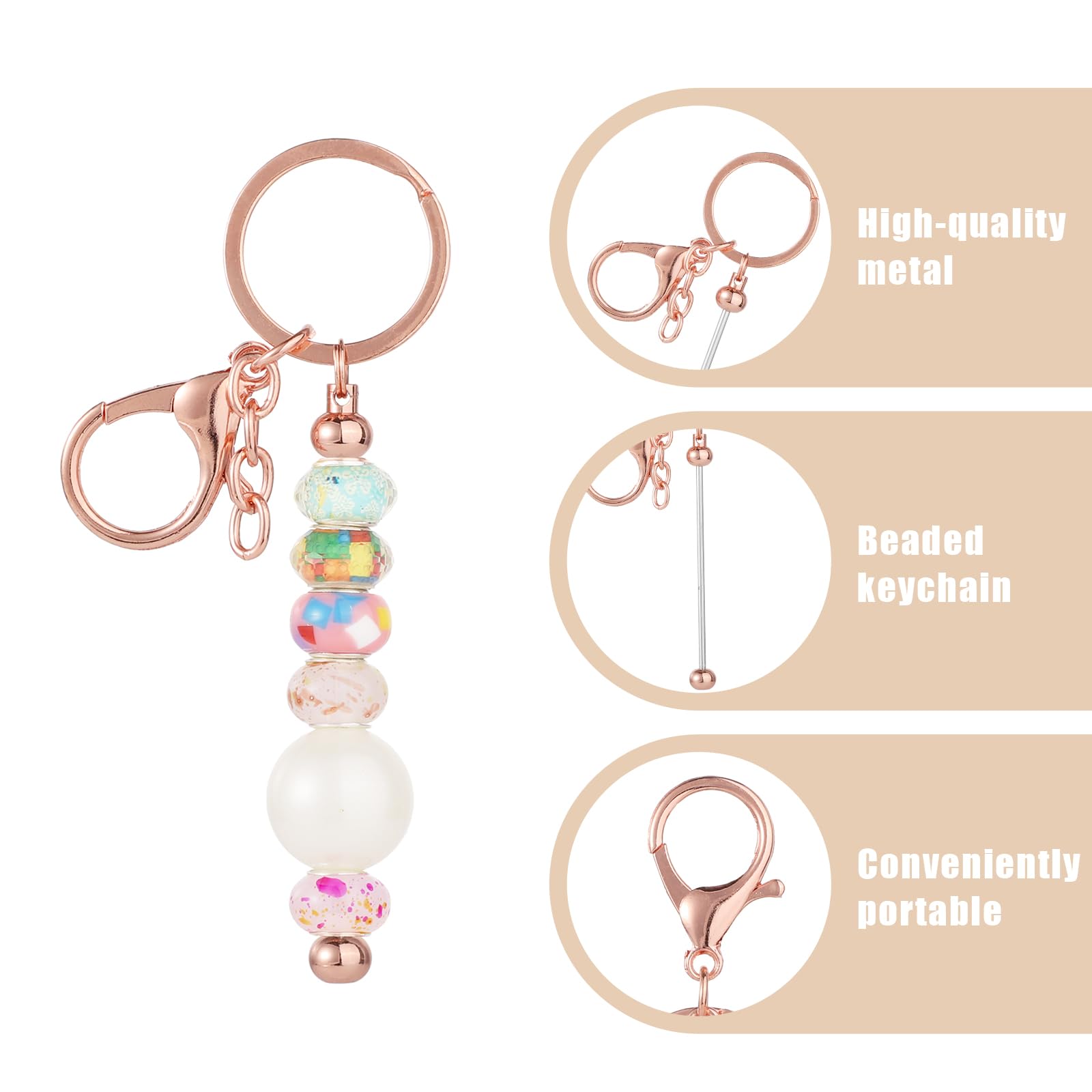 24 Pezzi Kit Portachiavi Con Perlina Fai Da Te, Base In Metallo, Accessori Per Creare Portachiavi Personalizzati E Ciondoli Per Borse - 3