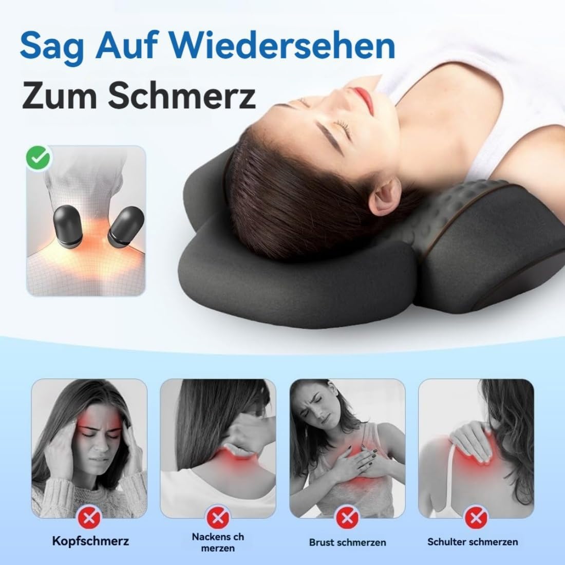 2026 Neu 3-In-1 Massagegerät Nacken, Elektrisches Schultermassagegerät mit 42°C Tiefenwärme & Vibrationsmassage, HWS-Streckung Therapie Massagekissen für Schulter und Rücken (Dunkelgrau)