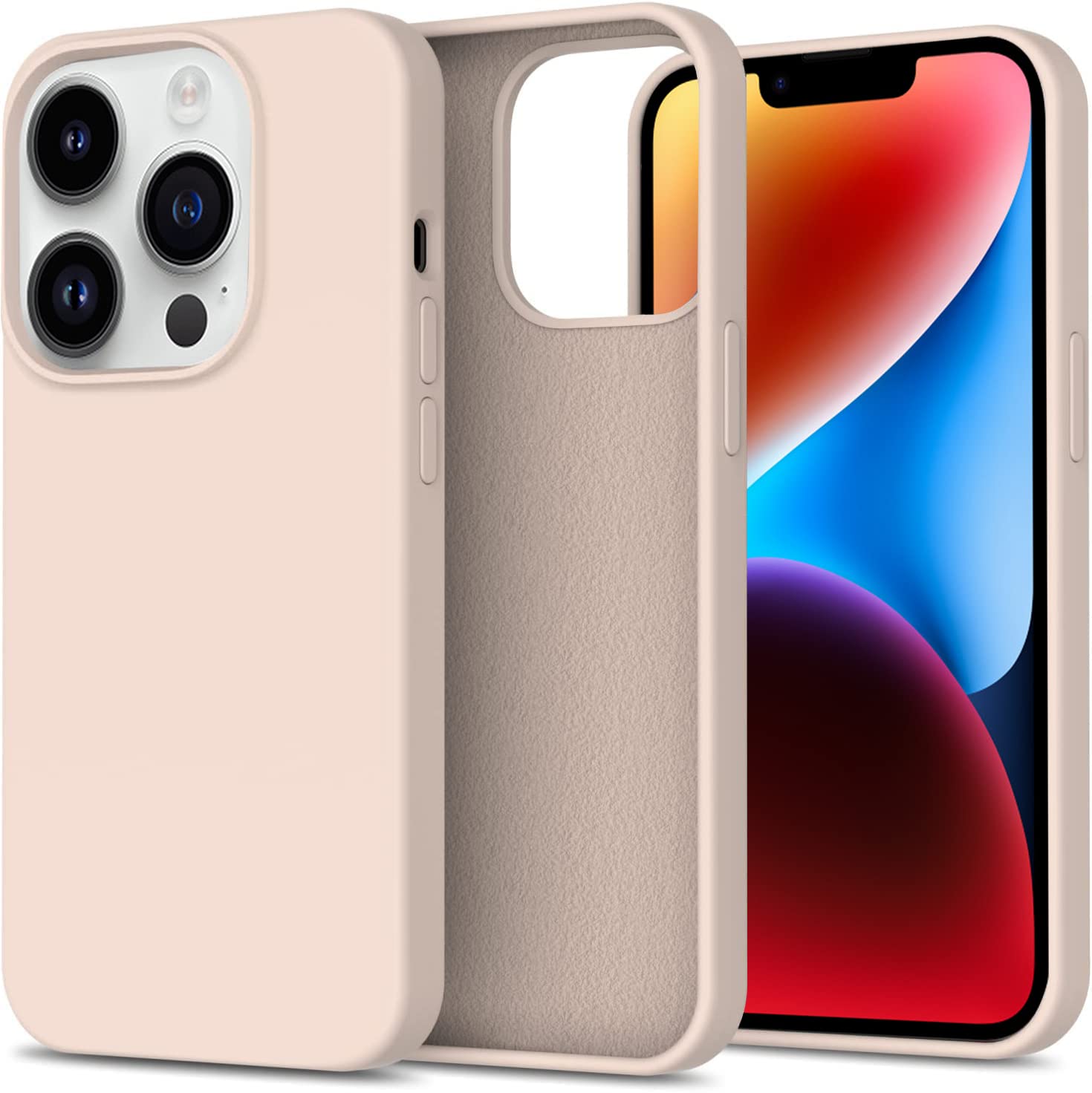 LOXXO® Microfiber Candy Case Compatible for iPhone 14 PRO, Shockproof Slim Back Cover Liquid Silicone Case (Pink)