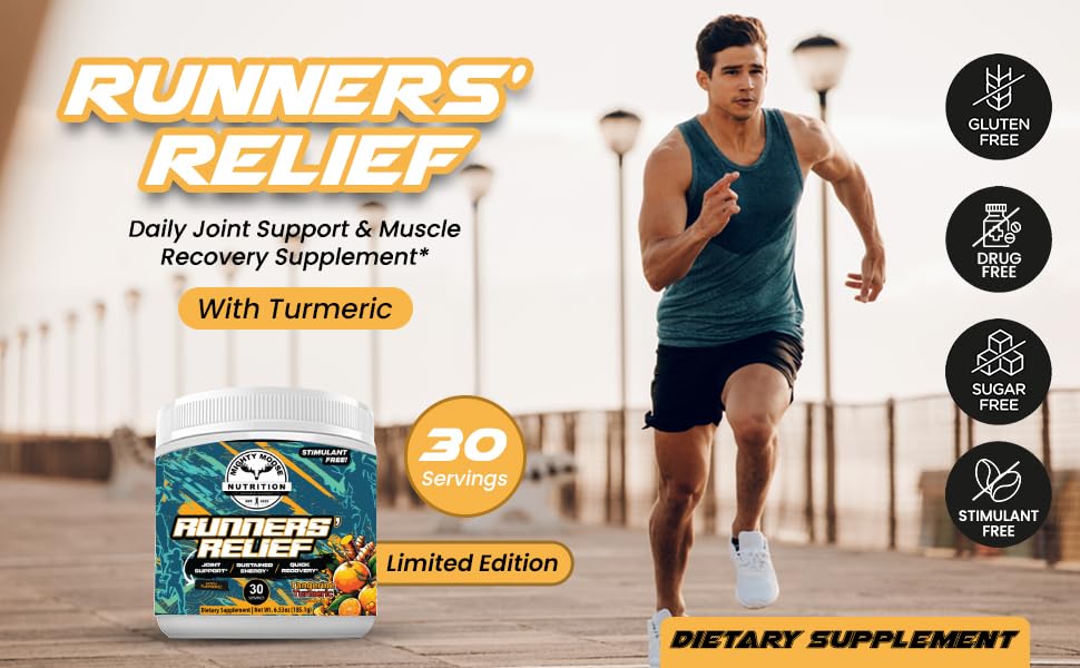 Image of Runners' Relief - Joint Support & Muscle Recovery Supplement - Glucosamine Chondroitin - Fasting Electrolytes - Stimulant-Free Pre /Post Workout Energy - Tangerine Turmeric with 95% Curcuminoids