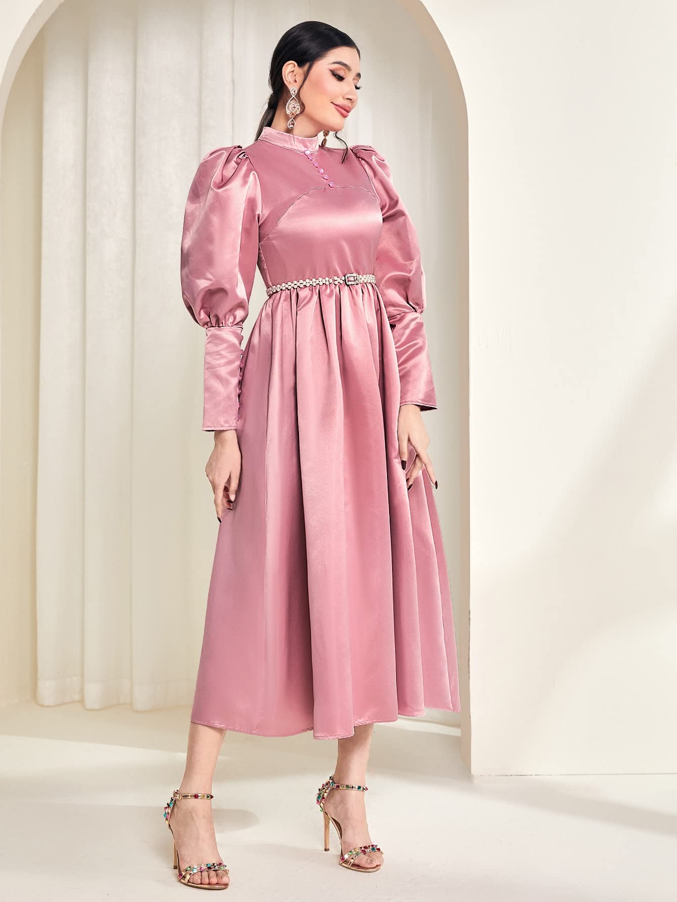 Amazon.co.jp: レディースワンピース ジゴスリーブ モックネック