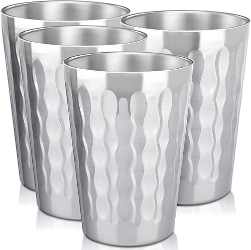 Beasea Vasos de acero inoxidable de 15 onzas, paquete de 4 vasos de metal de doble pared apilables con aislamiento portátil, vasos irrompibles