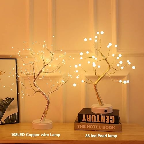 Miniatura 2 de KHTO Luz LED para árbol de bonsái, decoración de mesa de escritorio, 36 luces LED de perlas para el hogar, dormitorio, interior, fiesta de boda,