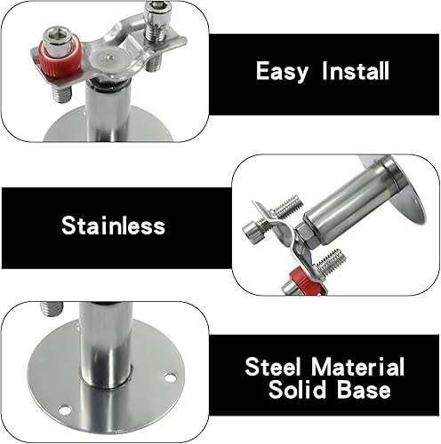 Miniatura 4 de 2 soportes de techo ajustables de 12 pulgadas, soporte de acero inoxidable de 0.591-0.748 in, kit de abrazadera de montaje en pared con tornillos,