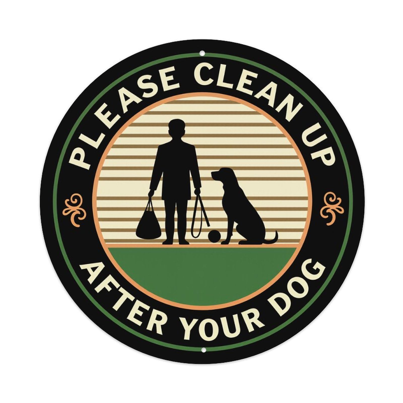 Please Clean Up After Your Dog Sign Pattern Round Tin Sign Vintage Metal Sign Home Bar Garden Wall Decor Metal Poster 8x8 Inch