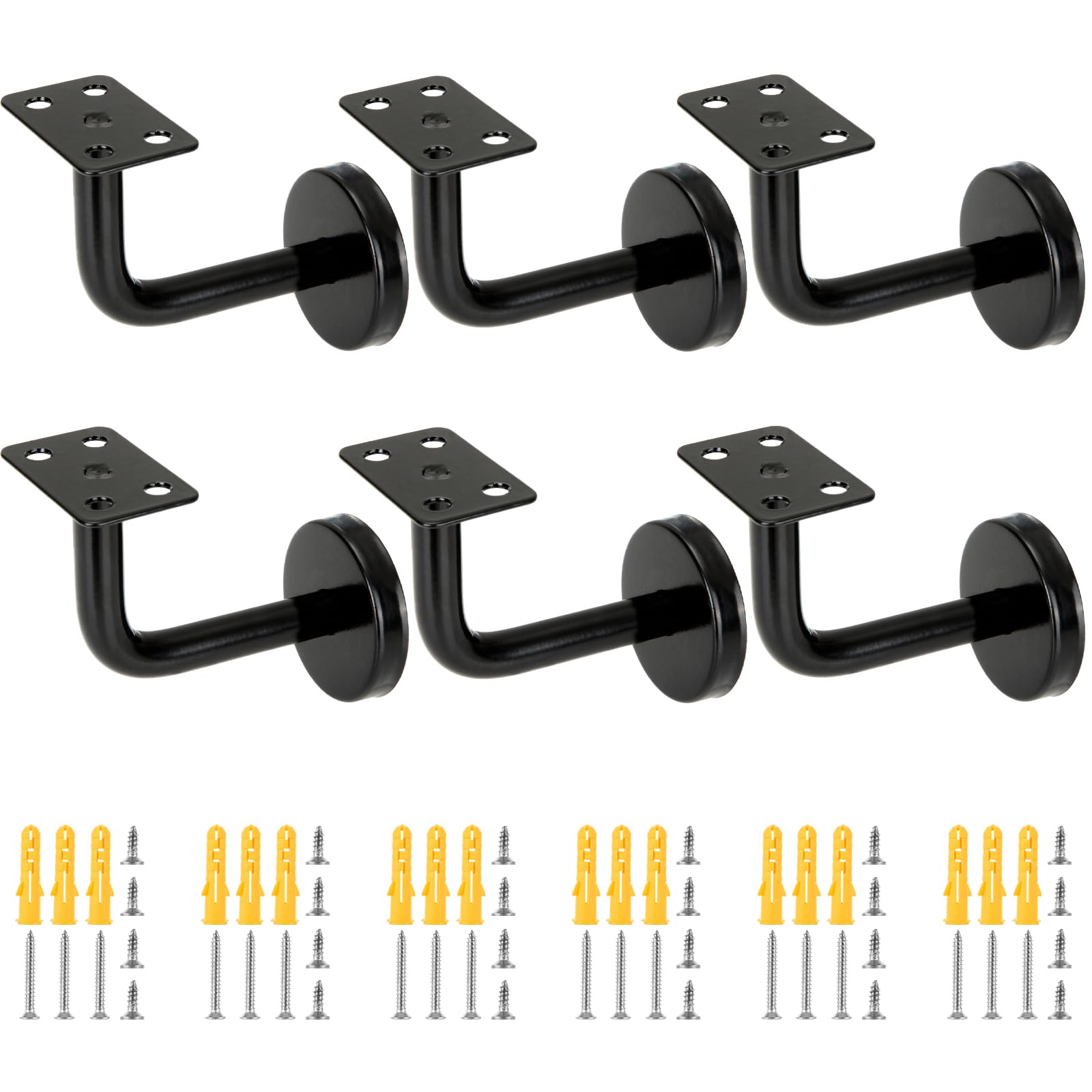 6 Stück Handlaufhalter Schwarz, Handlaufhalter Edelstahl 60x80 mm, Handlaufträger Handlauf Halterung für Innenwand, Treppengeländer, Korridor, Holz Geländer