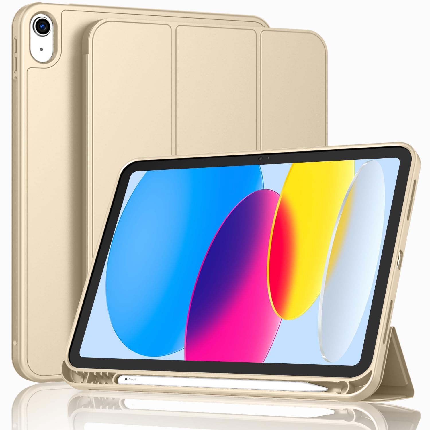 ToaPoia Case for iPad (A16) 11 Inch 2025/iPad 10th Generation 10.9 Inch 2022, Slim Trifold Stand Protective Cover with Pencil Holder and Soft TPU Back,Support Auto Sleep/Wake (Champagne Gold)