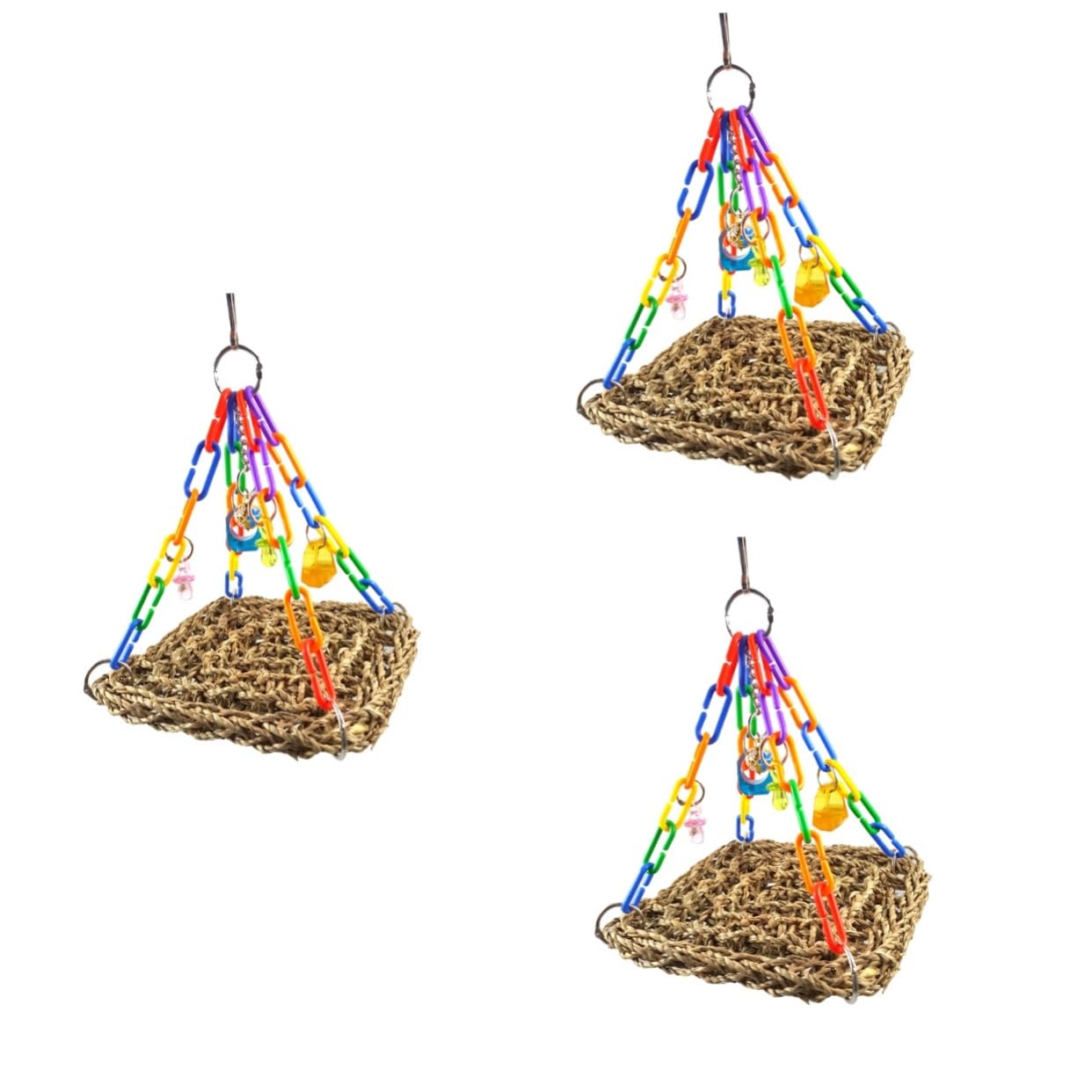 BESPORTBLE 3pezzi Giocattolo Per Uccelli Paglia Altalena Per Pappagalli e Piccole Creature Accessorio Da Masticare e Arrampicare Design Per Intrattenere Parrocchetti e Canarini Taglia Piccola