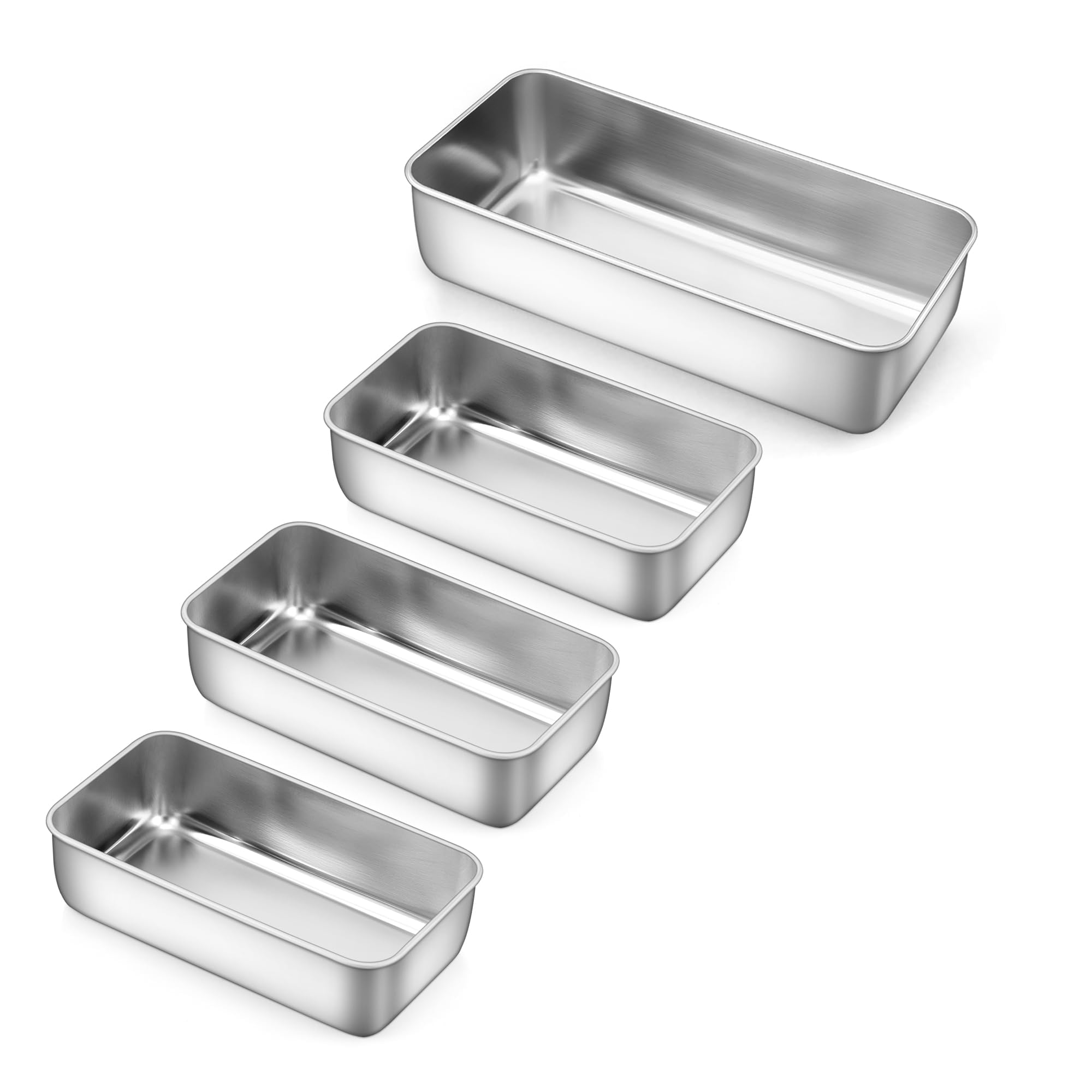 LIANYU Stainless Steel Loaf Pans Set of 4 for Baking Bread, 1 Large (12x5 Inch) & 3 Medium (9x5 Inch) Bread Pans, Ideal for Lasagna, Meat, Cake, Brownies, Durable & Non Toxic, Oven & Dishwasher Safe