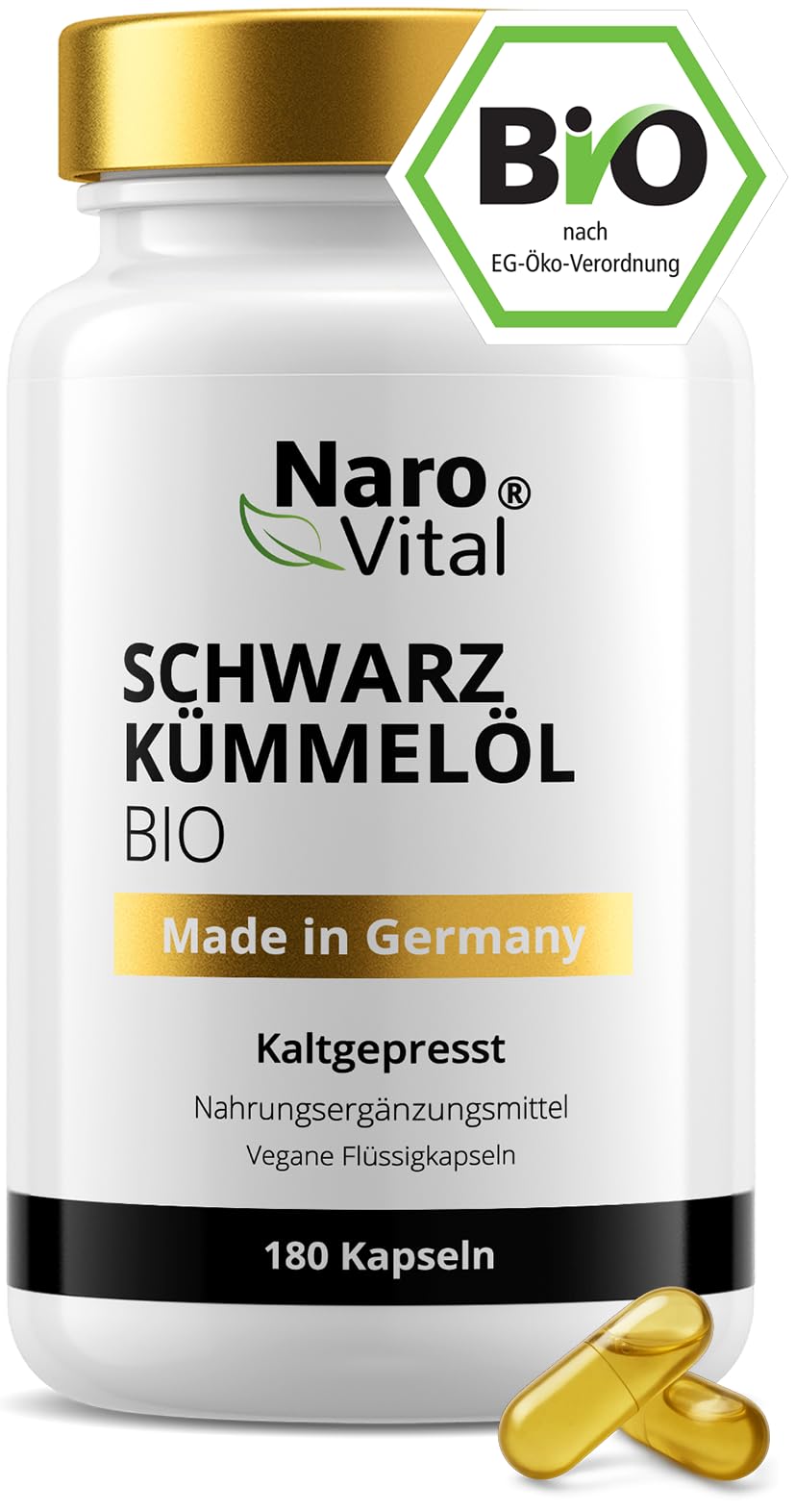 Schwarzkümmelöl Kapseln Bio Kaltgepresst & Naturbelassen - 180 vegane Schwarzkümmel Kapseln Hochdosiert - 1000mg Ägyptisches Schwarzkümmelöl pro Tagesdosis - Black Seeds Oil
