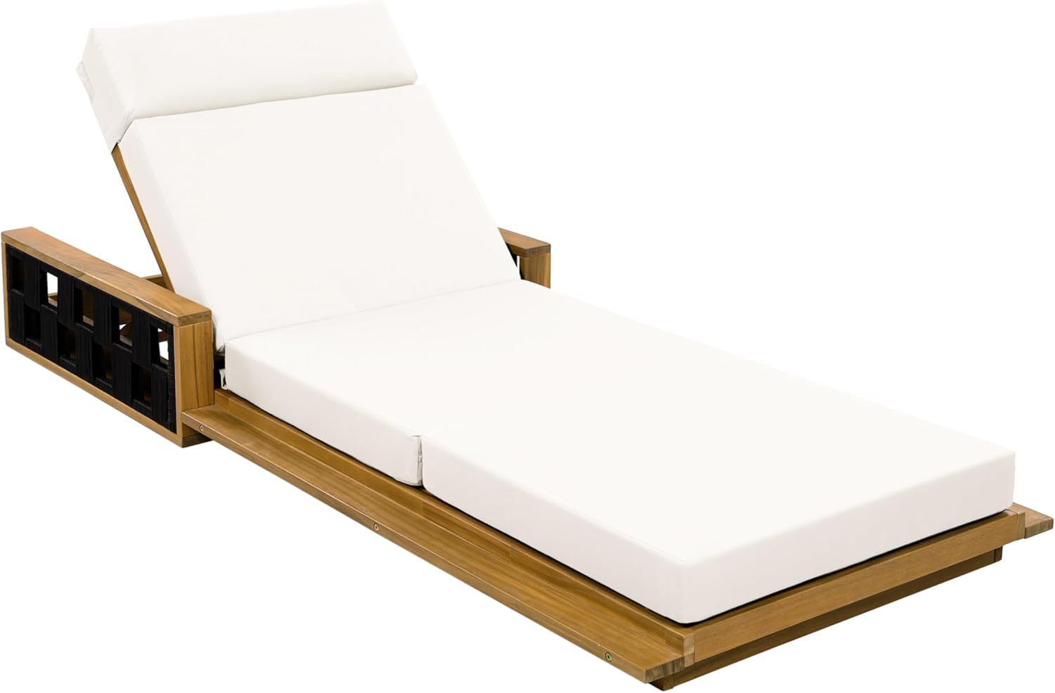Merax Acacia Wood Patio Chaise Lounge Set of 4, Outdoor Reclining Chairs with 4-Position Adjustable Backrest, 4-Piece Sunbathing Recliner & 4" Thick Four-fold Cushion for Poolside, Garden, Cream