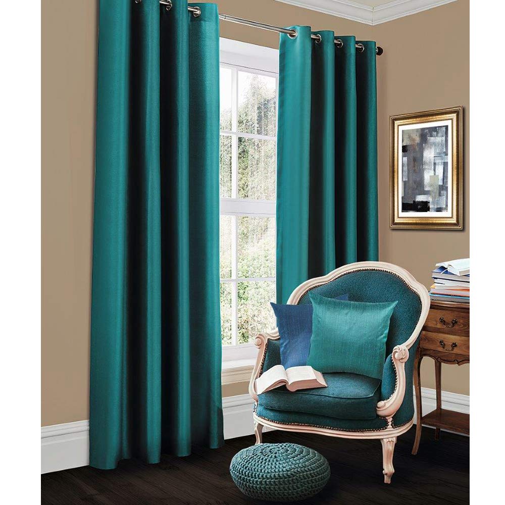 Slumber Nights Blackout Curtains Pair with Tie Backs Eyelet Ring Top Fully Lined (Teal, 66"X90") — image 1