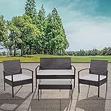 Flash Furniture Aransas Series 4 Piece Black Patio Set with Steel Frame and Gray Cushions