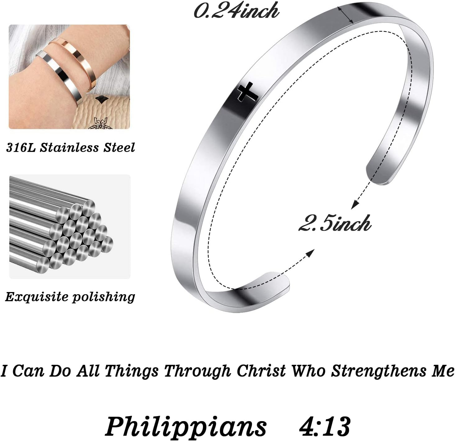 MUERDOU Inspirational Cuff Bracelet Bangle for Women Christian Bible Verse Bracelet Prayer Faith Religious Stainless Steel Bangle Gifts for Her - Image 2