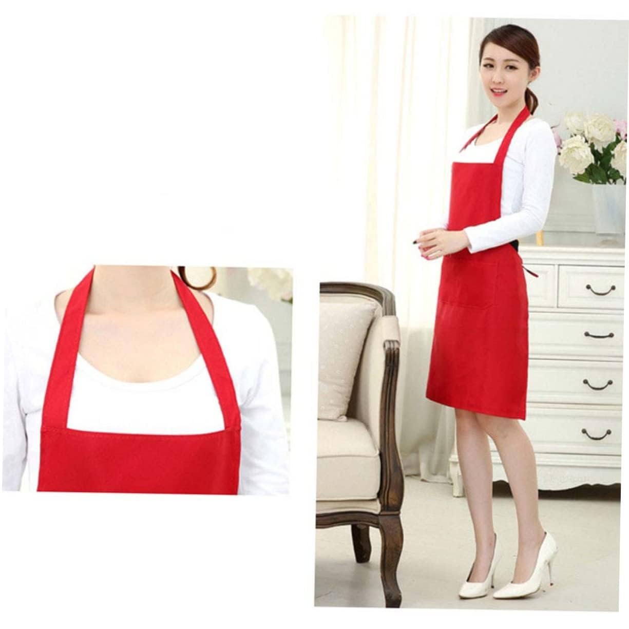 Garneck 2 Pcs Bib Aprons with Pockets Home Bib Home Apron Waterproof Bib Apron Red