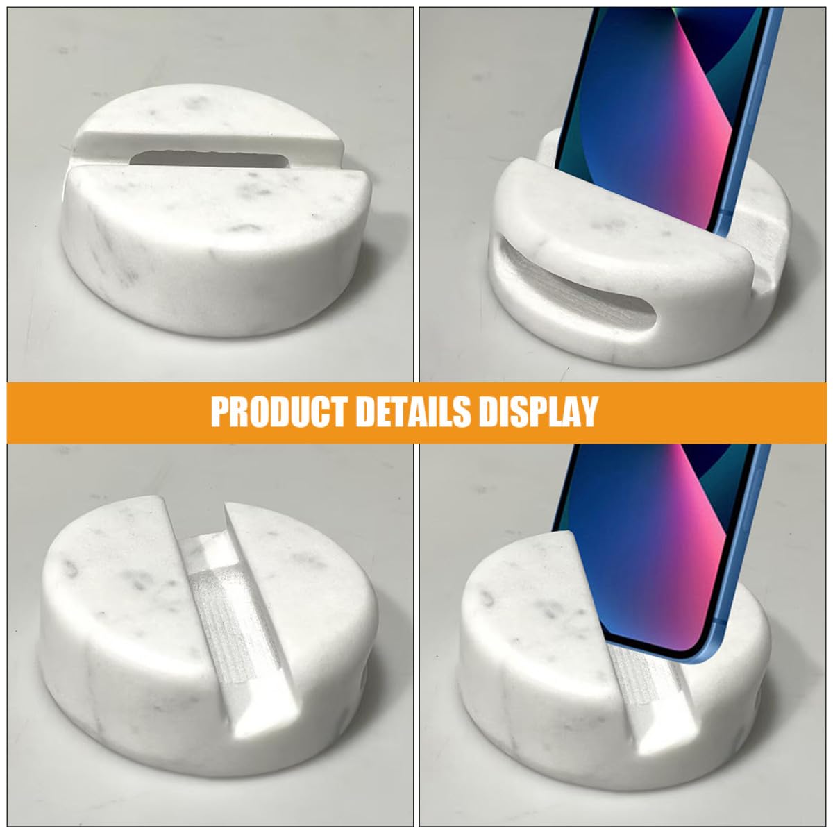 Support de Téléphone en Marbre Blanc 8x3 Cm pour Smartphones et Tablettes, Base Stable Décorative, Accessoire Bureau Pratique et Léger Maison Bureau