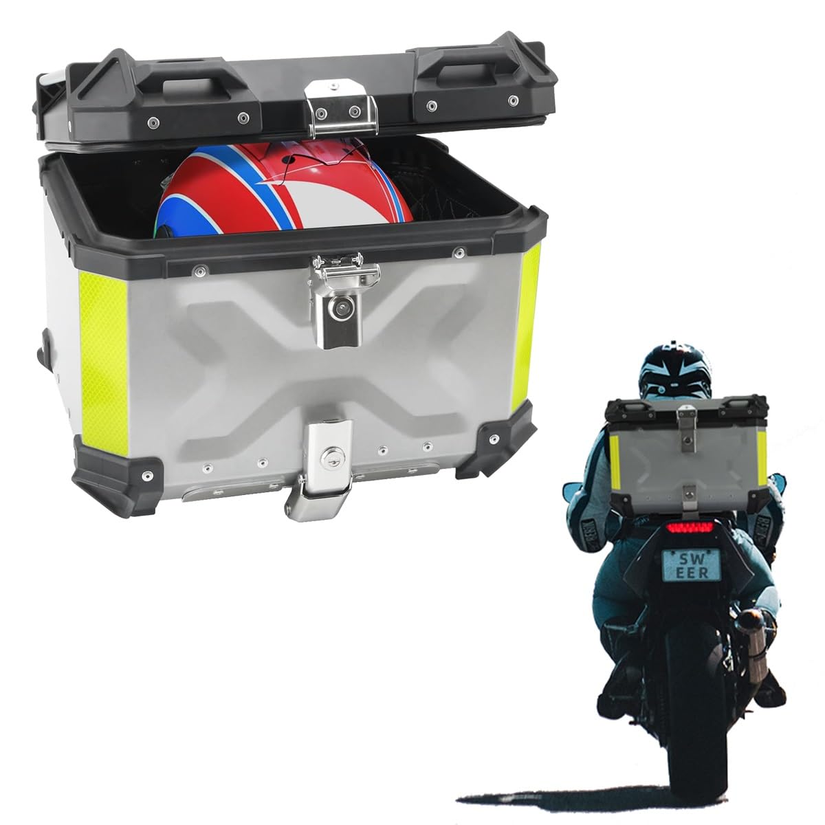 Top case de moto en aluminium renforcé coffre supérieur étanche pour casque