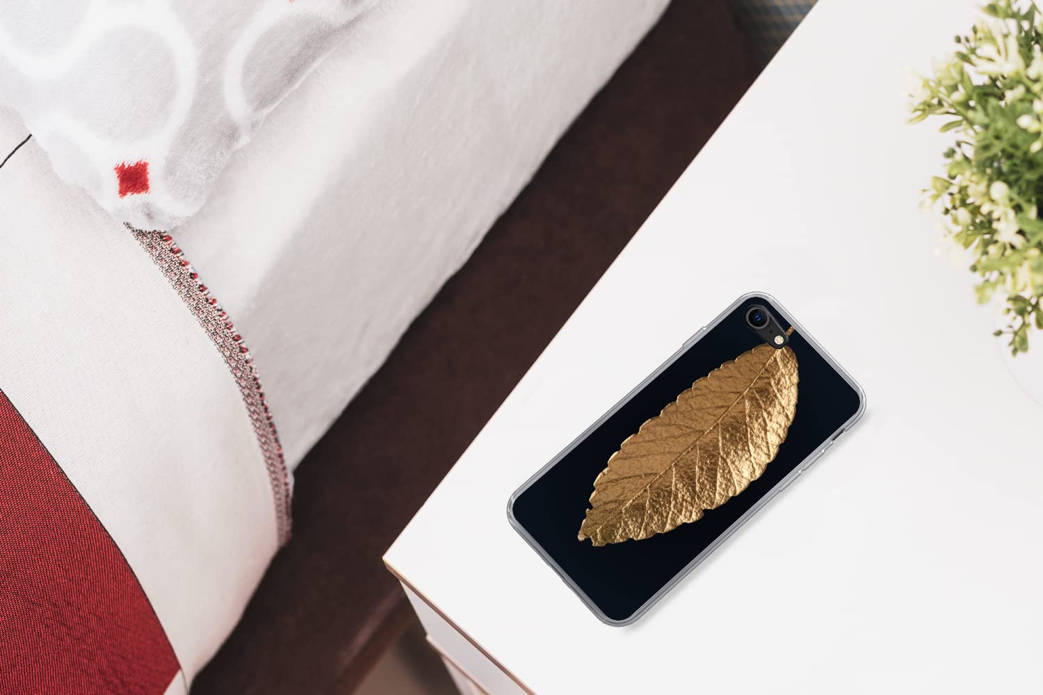MuchoWow Funda para iPhone 8 - Hojas - Negro - Oro - Lujo - Naturaleza - Funda de Silicona/Funda Blanda para teléfono móvil