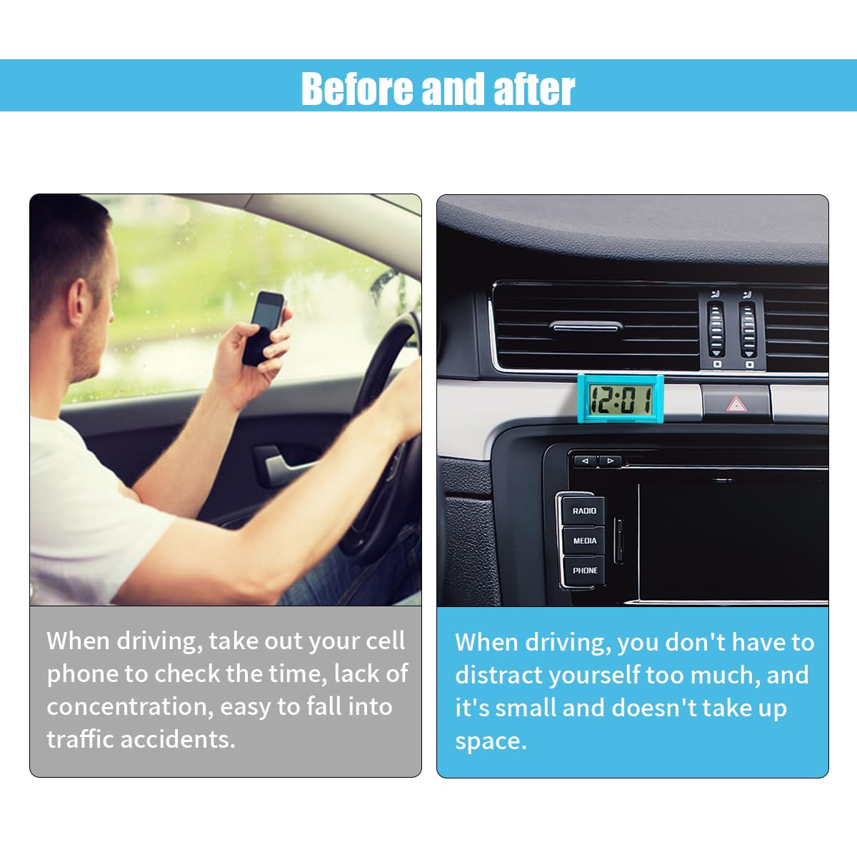 Snapklik.com : Small Electronic Dashboard Car Time Clock Self-Adhesive ...