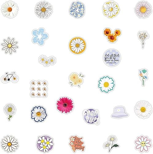 Miniatura 2 de 50 calcomanías de margaritas para botellas de agua, lindas calcomanías de crisantemo Vsco de moda para botellas de agua Hydroflask portátil,